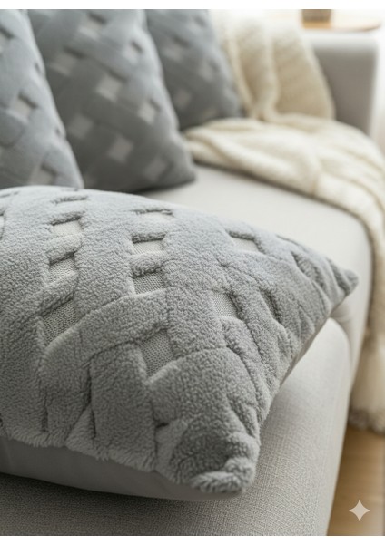 45X45 cm | Bej Wellsoft Yumuşak Kırlent Kılıfı | Kabartmalı Punch/bukle Desen