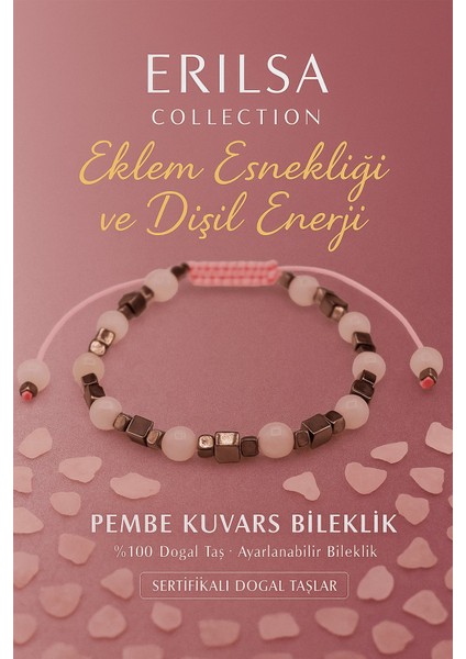 Sertifikalı Eklem Esnekliği ve Dişil Enerji Bilekliği - Pembe Kuvars Terahertz Taşı– Doğal Taş 6 mm