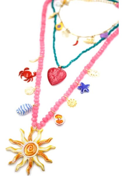 Boncuklu Güneş Kolye - Pembe