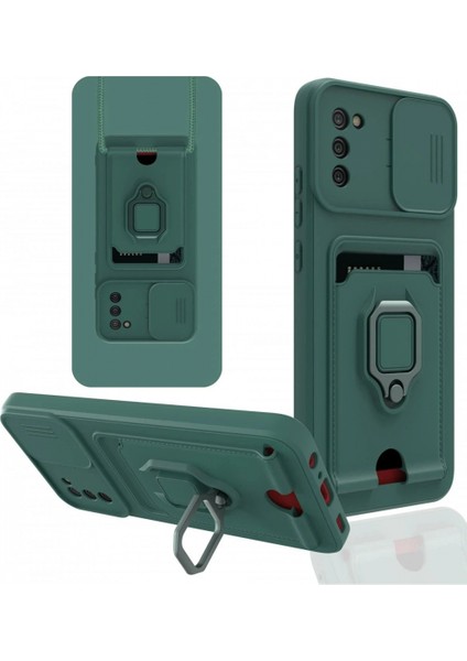 İEG Samsung Galaxy A03S Kılıf Zuma Kartvizitli Yüzüklü Silikon - Yeşil