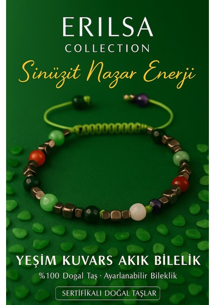 Sertifikalı Sinüzit Nazar Enerji Bilekliği – Yeşim Kuvars Akik Terahertz Doğal Taş 6 mm