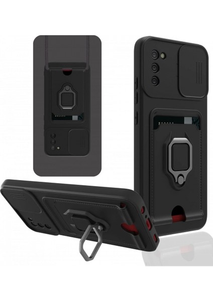 Ieg Samsung Galaxy A03S Kılıf Zuma Kartvizitli Yüzüklü Silikon - Siyah