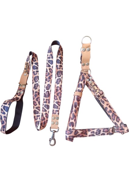Köpek Göğüs Tasması Ayarlanabilir ve Gezdirme Kayışı Bedenli Set Takım Leopar Desen fiyatları