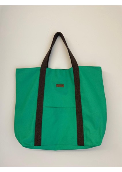 Pamuk Gabardin Kumaş Totebag Çanta-Yeşil Düz fiyatları