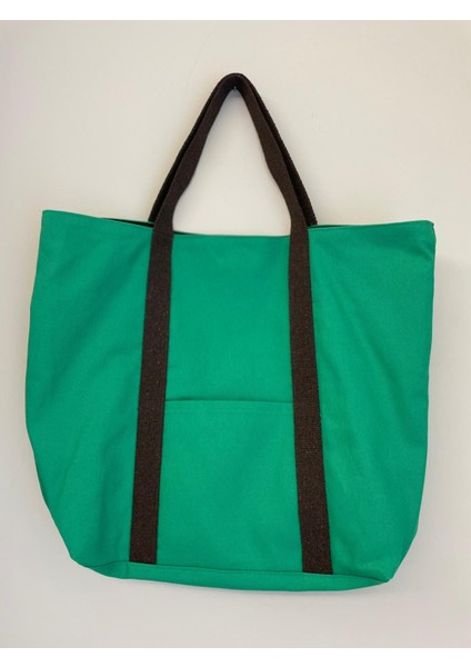 Pamuk Gabardin Kumaş Totebag Çanta-Yeşil Düz modelleri