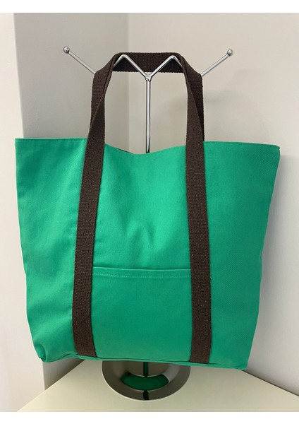 Pamuk Gabardin Kumaş Totebag Çanta-Yeşil Düz fırsatları