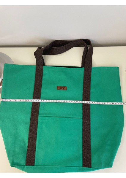 Pamuk Gabardin Kumaş Totebag Çanta-Yeşil Düz indirimleri