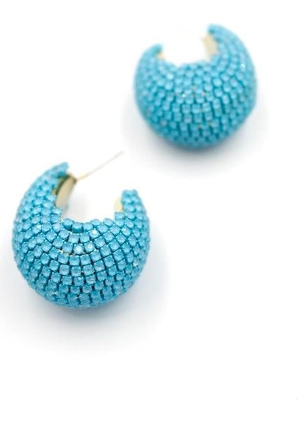 Taşlı Halka Küpe - Mavi