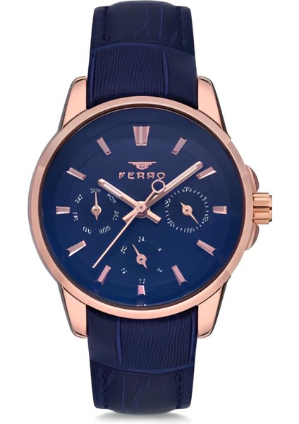 Ferro Lacivert Deri Kordon Kadın Kol Saati Fonksiyonları Aktif 3 Atm Su Geçirmez TH-FM1905B-965-T