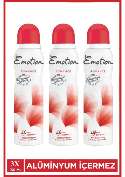 3 Adet Emotion Romance Kadın Vegan Deodorant 150 ml Hızlı Kurur, Leke Bırakmaz