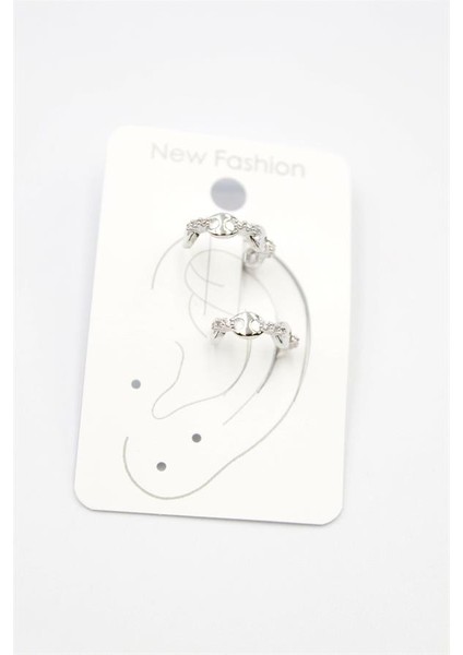 2'li Taşlı Kıkırdak Küpe - Gümüş