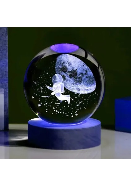 Dekoratif Uçan Astronot Tasarımlı Işıklı Cam Küre