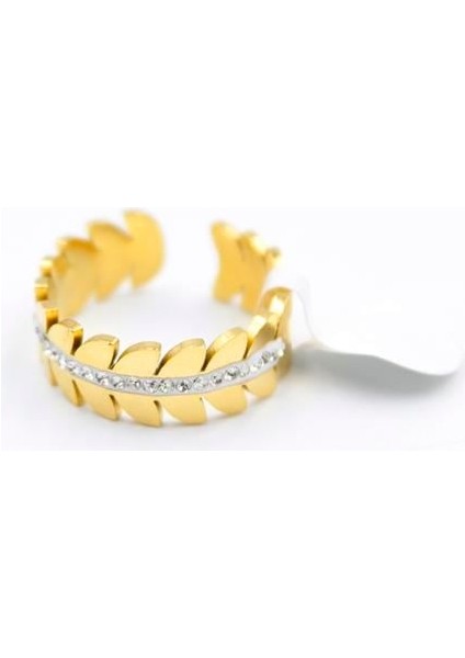 6'lı Taşlı Yaprak Yüzük - Altın