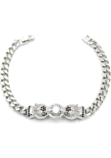 Zirkon Taşlı Leopar Bileklik - Gümüş