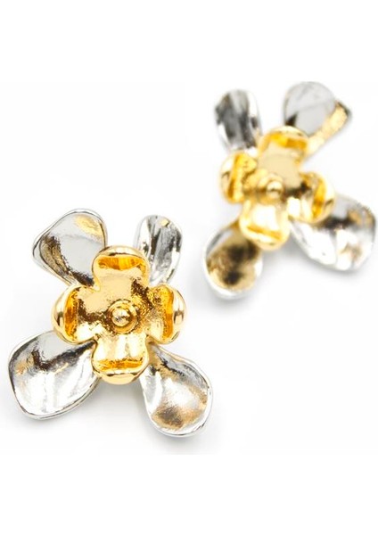 Metal Çiçek Küpe - Çok Renkli