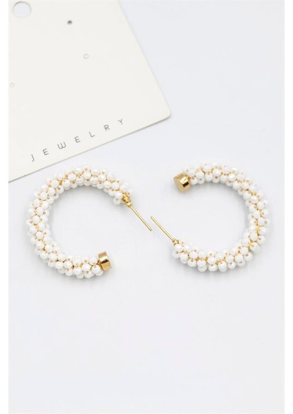 Kristal Boncuk Halka Küpe - Beyaz fiyatları