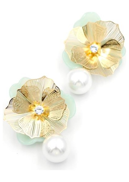 Metal Çiçek Küpe - Yeşil fiyatları