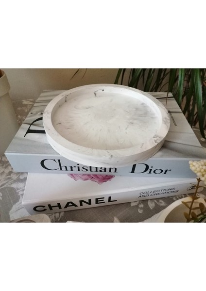 Dekoratif Yuvarlak Tabak, Altlık, Sunum Tepsisi & Organizer Marble Desen