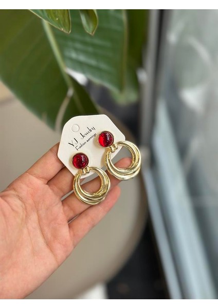 Taşlı Küpe - Bordo fiyatları