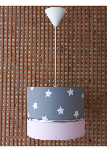 Gri Yıldızlı Pembe 2.li Set M-0410 Kumaş Kaplama Genç ve Çocuk Odası Avize ve Abajur Takımı modelleri