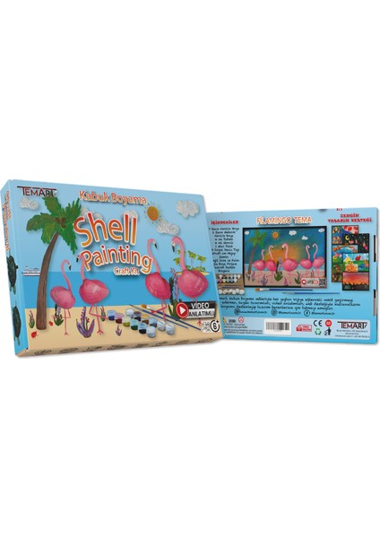 Deniz Kabuğu Boyama /Çocuk Sanat & Hobi Kutu Oyunu /Video-Görsel Destekli /Flamingo Tema Sanatsal Aktivite Seti