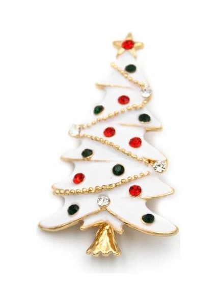 Yılbaşı Ağacı Broş - Beyaz