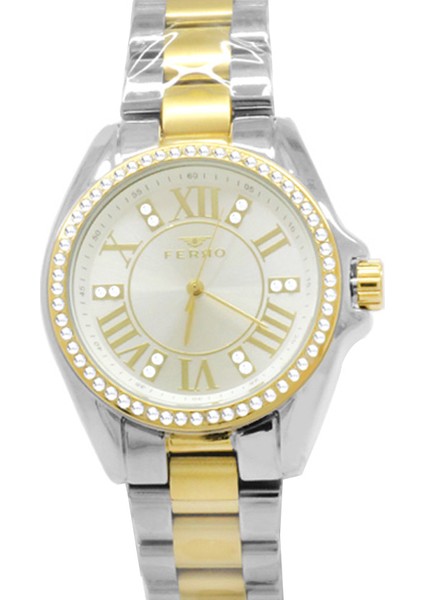 Ferro Altın Gümüş Renk Çelik Kordonlu Kadın Kol Saati TH-F51336A-D