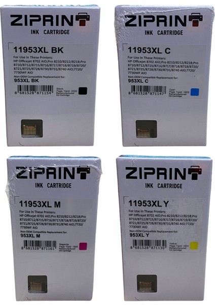 Hp Officejet Pro 7720 953XL Orijinal Kalite Yüksek Kapasiteli Ithal 4 Renk Muadil Kartuş Seti (Yazılım Güncellemesinden Etkilenmez. % 100 Çalışır)