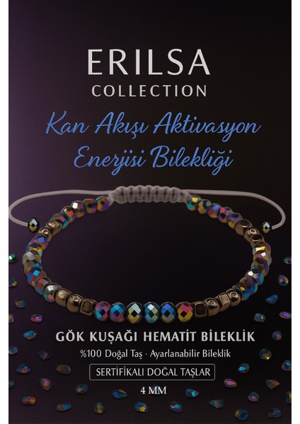 Sertifikalı Kan Akışı Aktivasyon Enerji Dengesi Bilekliği - Gökkuşağı Hematit Terahertz Taşı 4mm