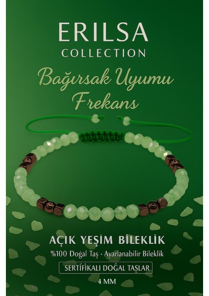 Sertifikalı Bağırsak Uyumu Frekans Bilekliği - Açık Yeşim Terahertz Doğal Taş 4 mm