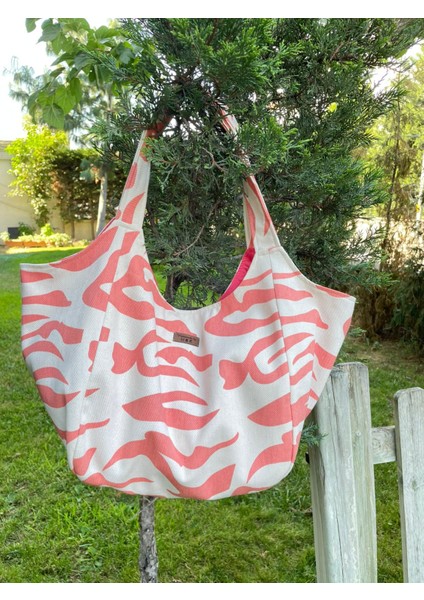 Pamuk Gabardin Heybe Çanta-Narçiçeği Zebra Desen