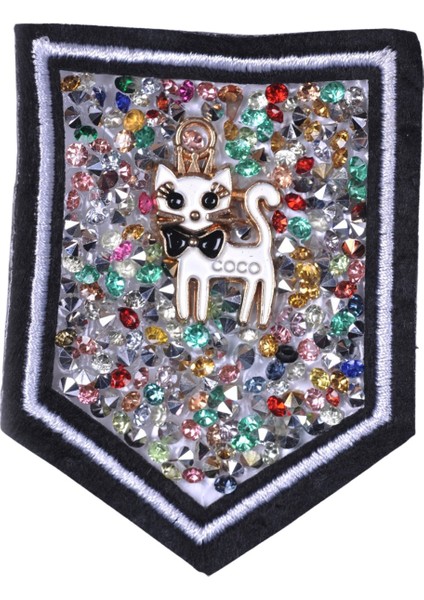 aplike ütü ıle yapışan taşlı kedi arma 5 cm