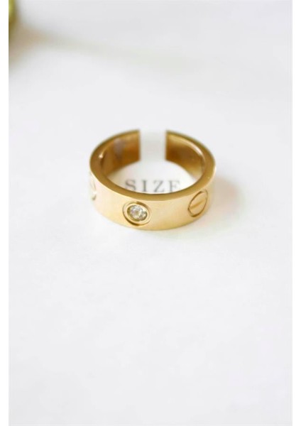 6'lı Crt Model Kalın Taşlı Alyans Yüzük - Altın