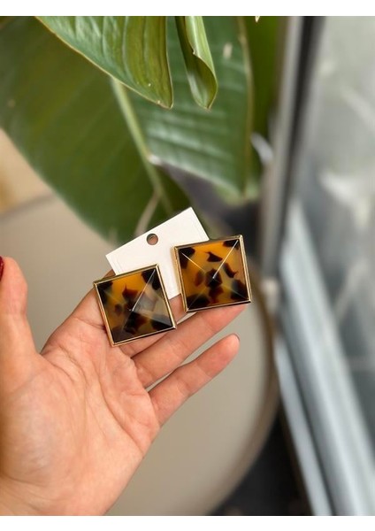 Taşlı Küpe - Kahverengi