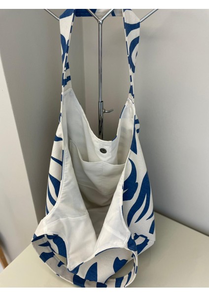 Pamuk Gabardin Heybe Çanta-Mavi Zebra Desen fırsatları