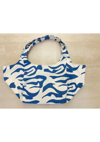 Pamuk Gabardin Heybe Çanta-Mavi Zebra Desen