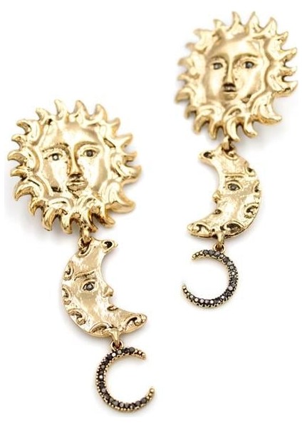 Güneş Ay Küpe - Altın