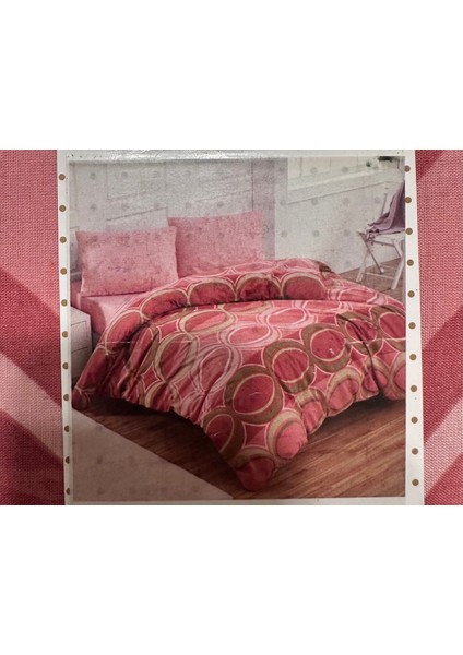 Modern Retro Tarzı | Pembe ve Kahve Çevrili Yuvarlak Desenli Nevresim Takımı modelleri