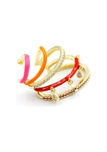 Çoklu Halka Kıkırdak Küpe - Kırmızı