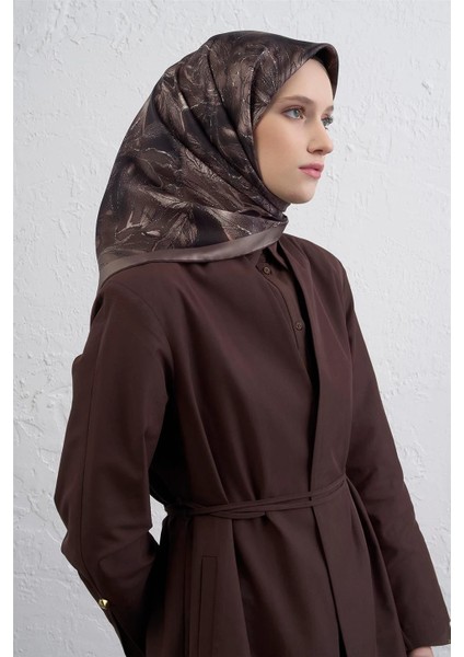 Çiçek Desenli Twill Ipek Eşarp -2025/2026 -9409D 82