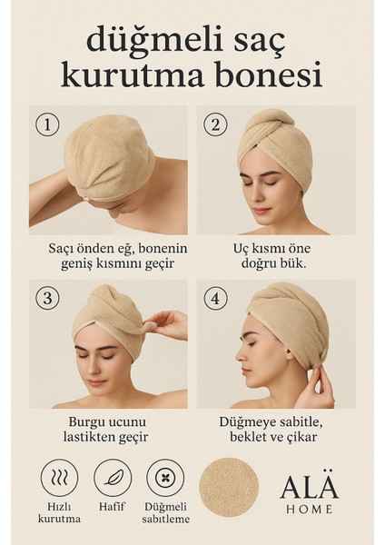 Bukle Düğme Lastikli Saç Kurutma Havlusu | Makyaj Bonesi |saç Kurutma Bonesi | %100 Pamuklu fiyatları