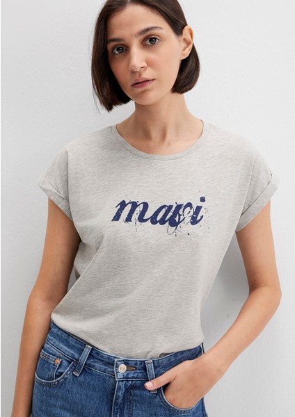 Mavi Logo Baskılı Gri Tişört 166422-25702