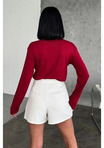Rahat ve Şık Uzun Kollu Bisiklet Yaka Likralı Viskon Penye Body Bordo fırsatları