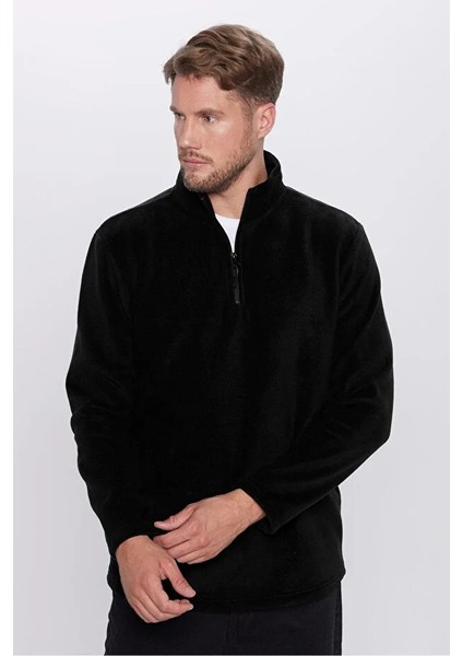 Unisex Standart Fit Rahat Kesim Tüylenme Yapmayan Soğuk Geçirmez Siyah Dik Yaka Polar Sweatshirt fiyatları