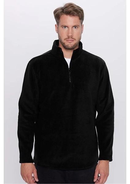 Unisex Standart Fit Rahat Kesim Tüylenme Yapmayan Soğuk Geçirmez Siyah Dik Yaka Polar Sweatshirt modelleri