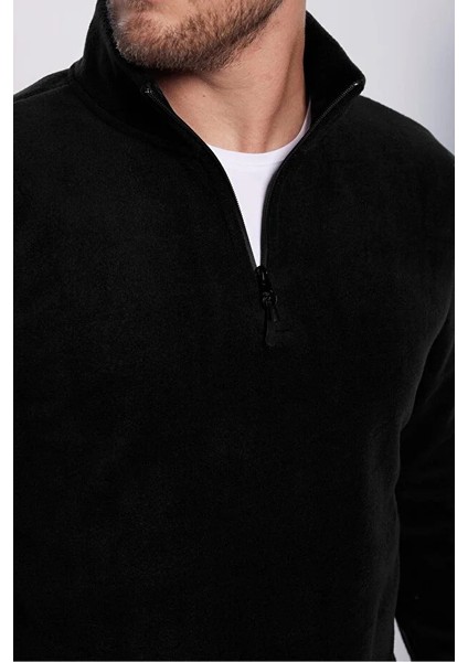Unisex Standart Fit Rahat Kesim Tüylenme Yapmayan Soğuk Geçirmez Siyah Dik Yaka Polar Sweatshirt fırsatları
