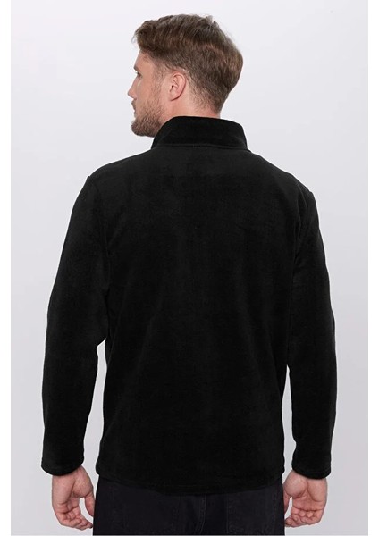 Unisex Standart Fit Rahat Kesim Tüylenme Yapmayan Soğuk Geçirmez Siyah Dik Yaka Polar Sweatshirt indirimleri