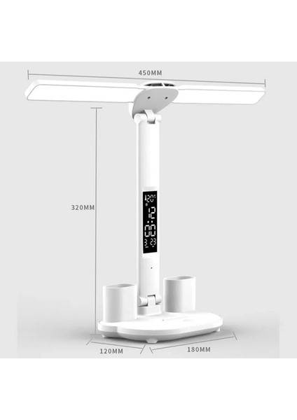 LED Dokunmatik Katlanabilir Masa Lambası Takvim Sıcaklık Saat Şarjlı Masa Lambası