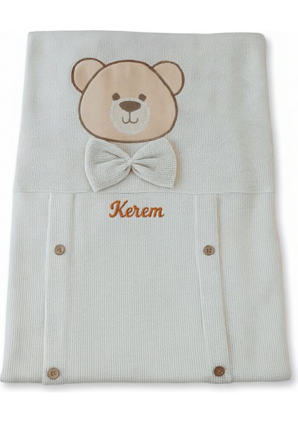Isme Özel Nakışlı Fiyonklu Ayıcık Desenli Mint Yeşil Bebek Battaniyesi