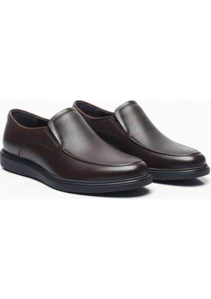 GR0433 Hakiki Deri Topuksuz Günlük Kullanım Rahat Hafif Eva Taban Delikli Casual Kahverengi Klasik Ayakkabı